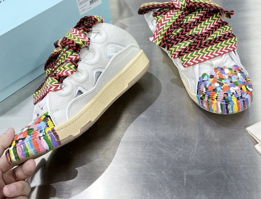 New Designer Slippers Sneakers Flat Shoes Women Luxury Brand Trainer Lace Up Men Top Quality Thick Laces Skateboard Shoes Unisex