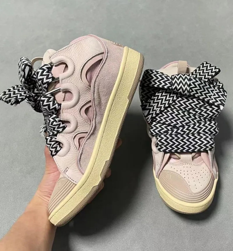 New Designer Slippers Sneakers Flat Shoes Women Luxury Brand Trainer Lace Up Men Top Quality Thick Laces Skateboard Shoes Unisex