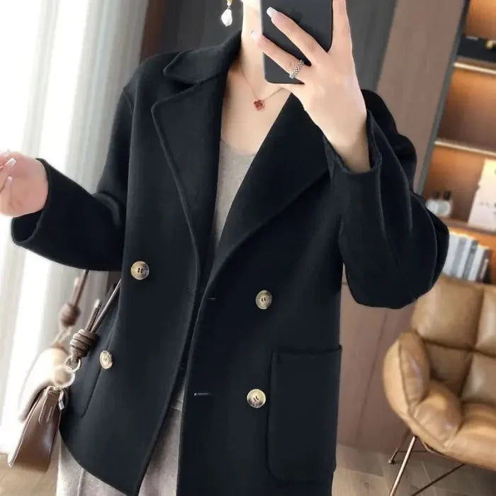 Women's Woolen Coat Short Loose Fit Autumn Winter Fashion Trend Lapel Jacket Small Size Outerwear Anti-Season Suit Style