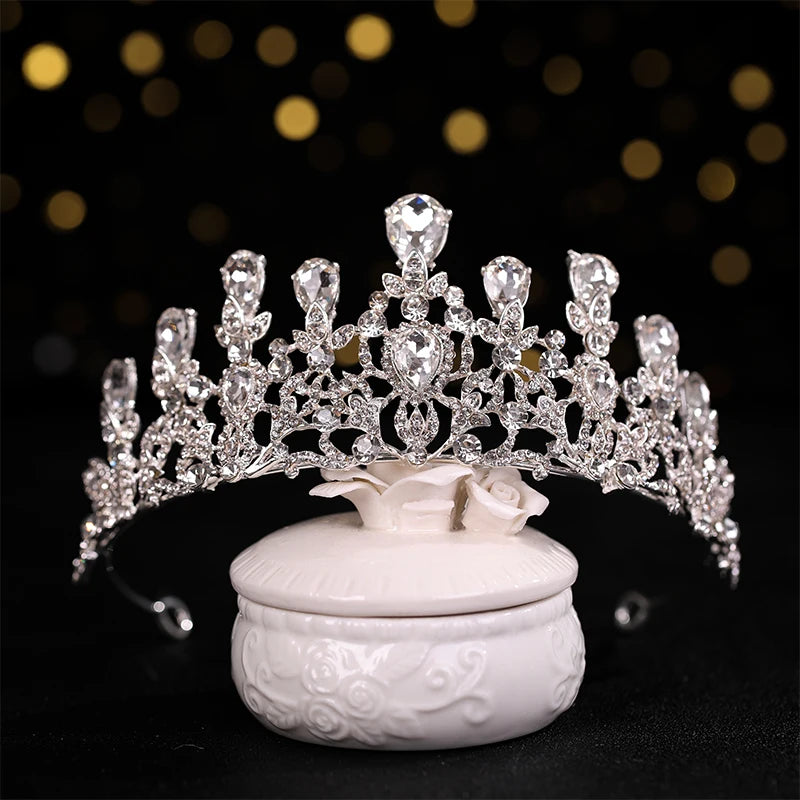 Wedding Hair Tiara Crystal Bridal Tiara Crown Wedding Hair Accessories Headpieces Head Jewelry Gold Color Diadem Veil Tiaras