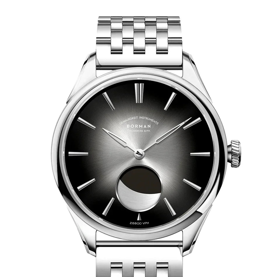BORMAN Stainless Steel Men Mechanical Watch Power Reserve 80Hour Moon Phase Automatic Watch Sapphire Glass Waterproof 50M Watch
