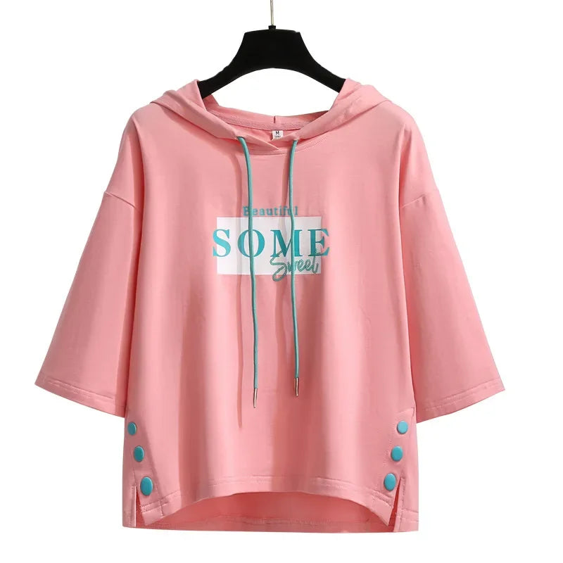 Summer Hooded Short-sleeved T-shirt Women's Korean Version Clothes Women's Loose Top Women's Clothing