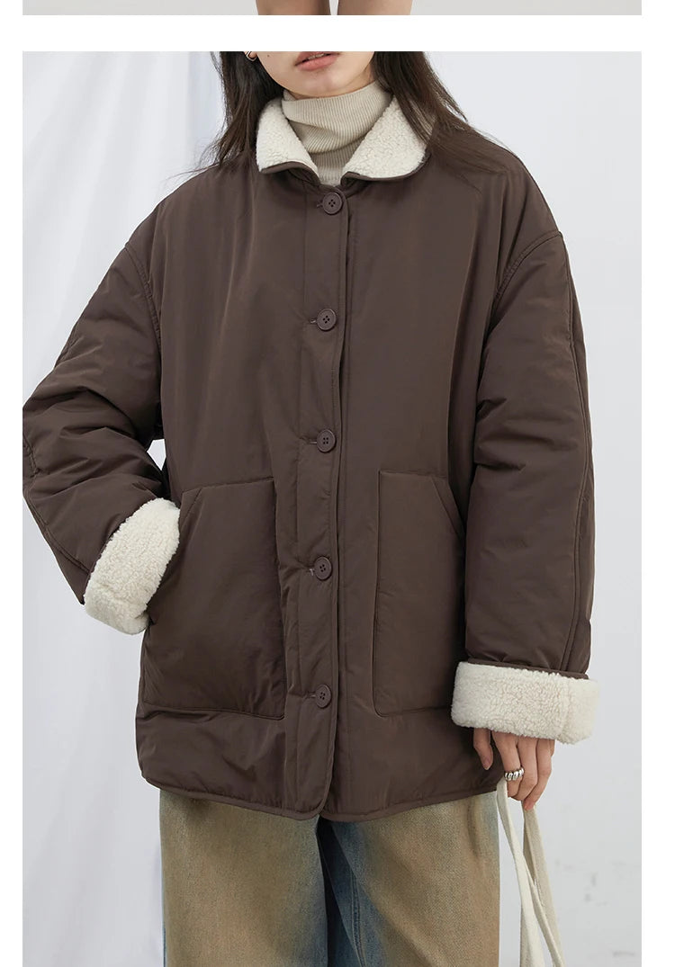 CHIC VEN New Korean Women Parkas Single Breasted Loose Casual Thick Female Jacket Reversible Coat Winter 2025