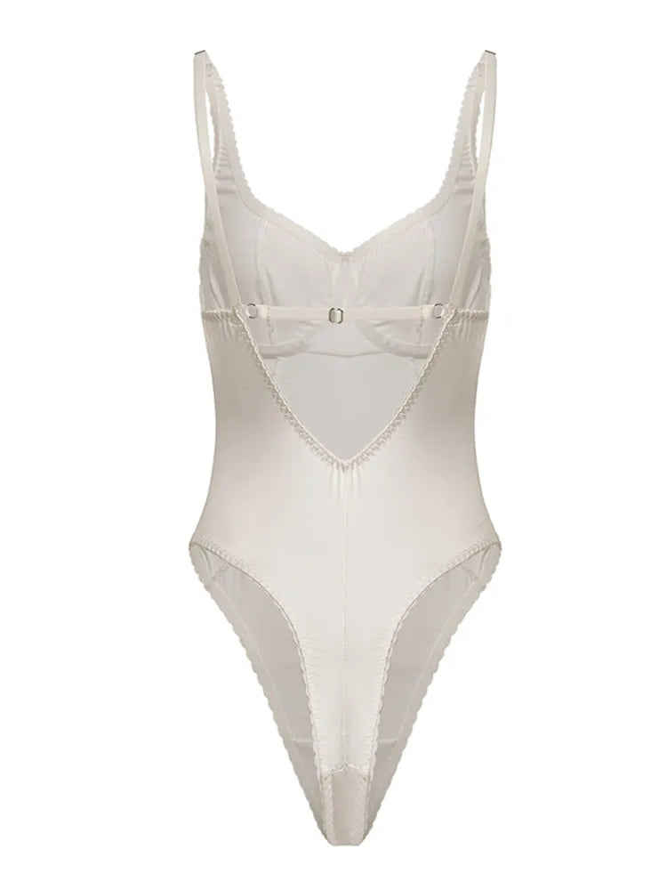 Sexy Satin Slim Corset Rompers Women Solid Sleeveless Backless V-neck Short Jumpsuit Female 2025 Summer Lady Party Club Bodysuit