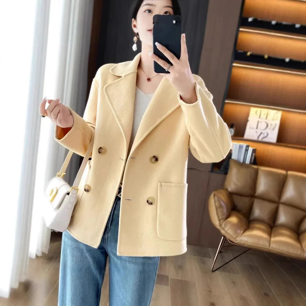 Women's Woolen Coat Short Loose Fit Autumn Winter Fashion Trend Lapel Jacket Small Size Outerwear Anti-Season Suit Style