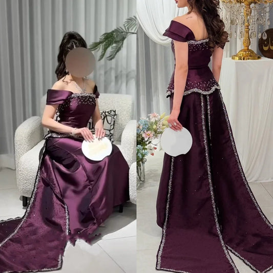 Customized High Quality Exquisite Charmeuse Rhinestone Sequined Straight Off-the-shoulder Long Dresses Bespoke Occasion Dresses