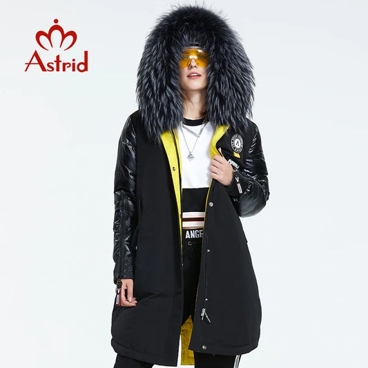 Astrid 2022 Winter new arrival women down jacket with a fur collar fashion style with a hood long winter coat women AR-3022