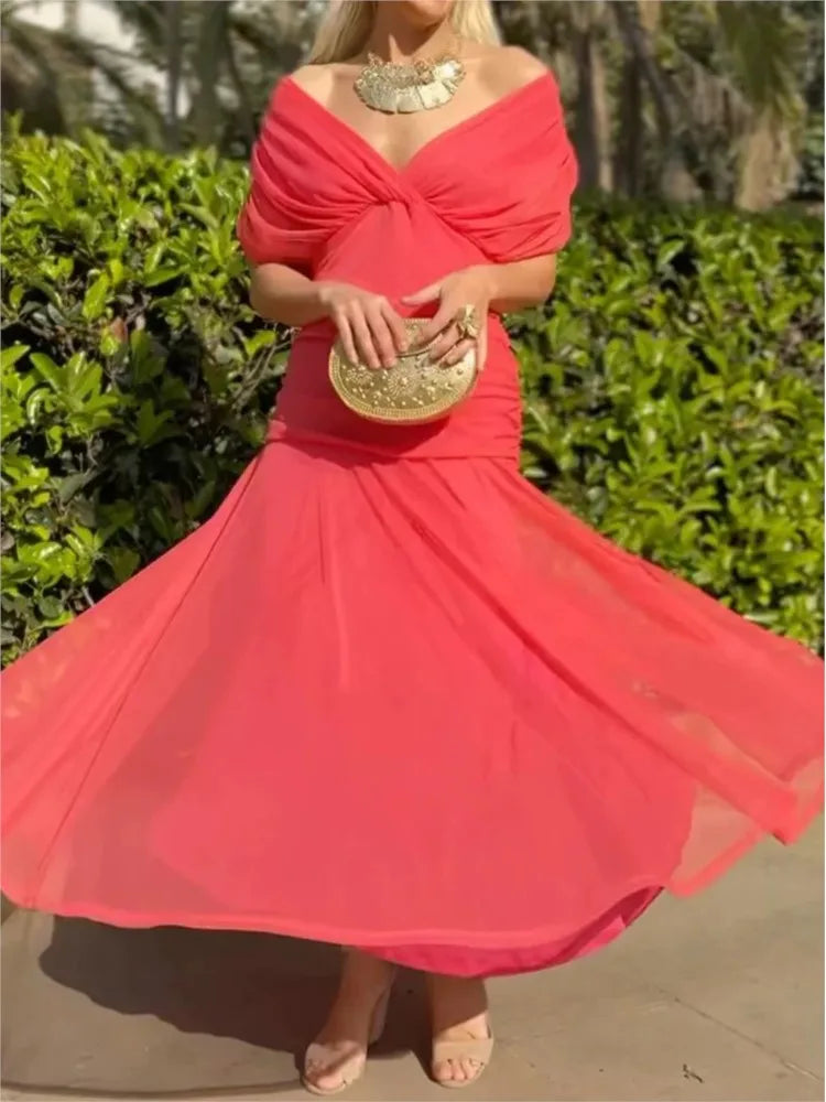 Sexy Slanted Shoulders And Rotator Sleeves Dress For Women Autumn Fashion Smudge Casual Party Hip-pack Evening Dresses Female