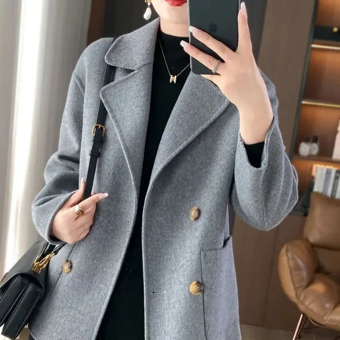 Women's Woolen Coat Short Loose Fit Autumn Winter Fashion Trend Lapel Jacket Small Size Outerwear Anti-Season Suit Style