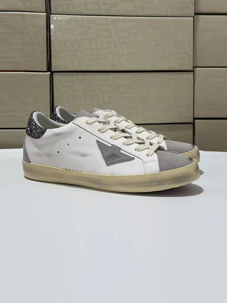 Spring Summer Fashion Party Casual Low-top Shiny Shoelaces Shoes Women's Sequins Round Toe Patchwork Flat Bottom Sports Shoes