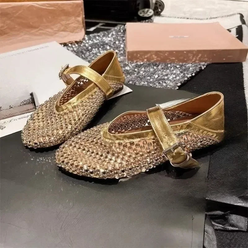 Summer New Fishing Net Hollow-out One Word Mary Zhen Baotou Single Shoes Sandals Women