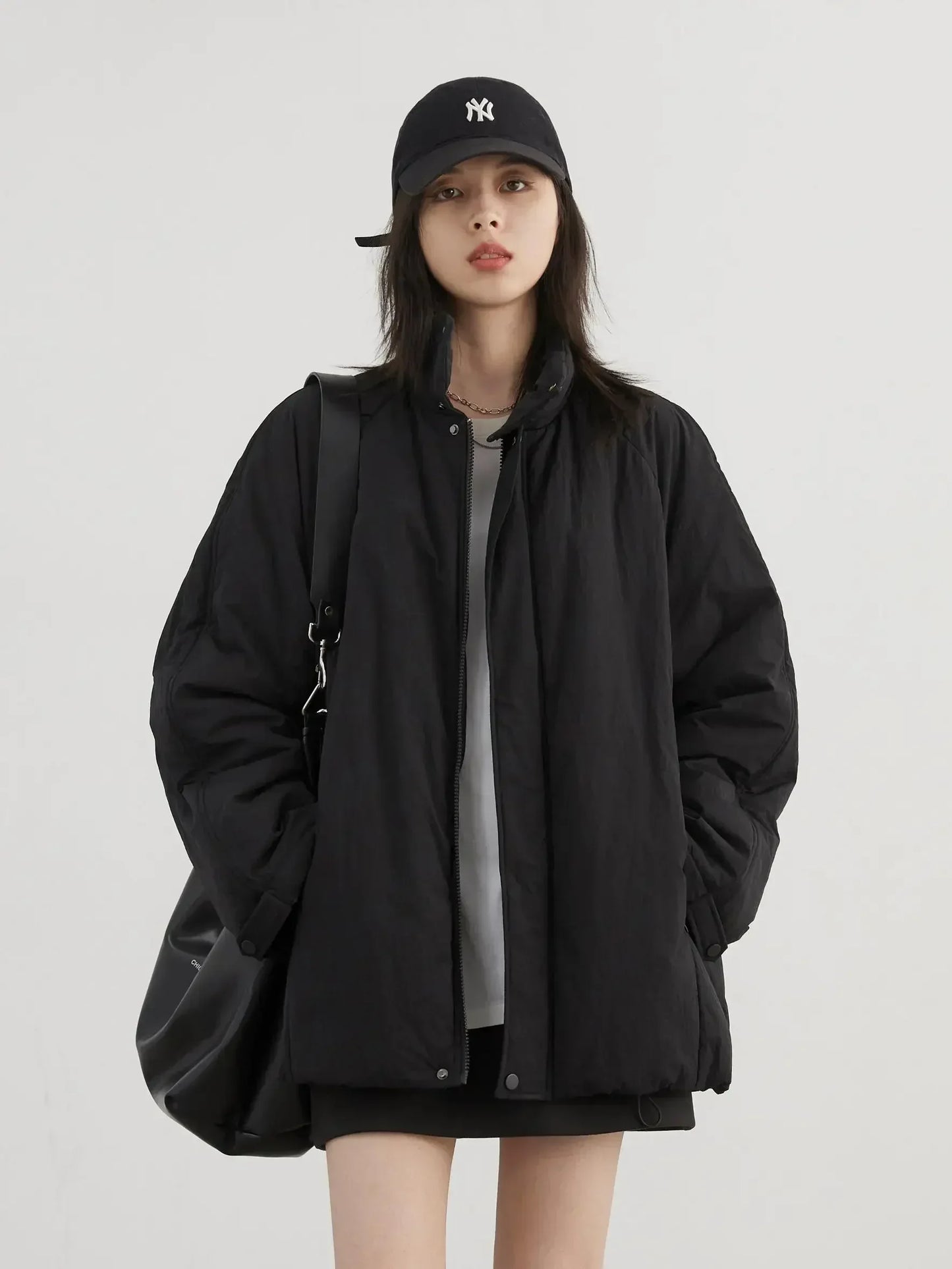 CHIC VEN Women Parkas Streetwear Loose Solid Stand Collar Female Jacket Mid Length Woman Coat Sports Autumn Winter 2025