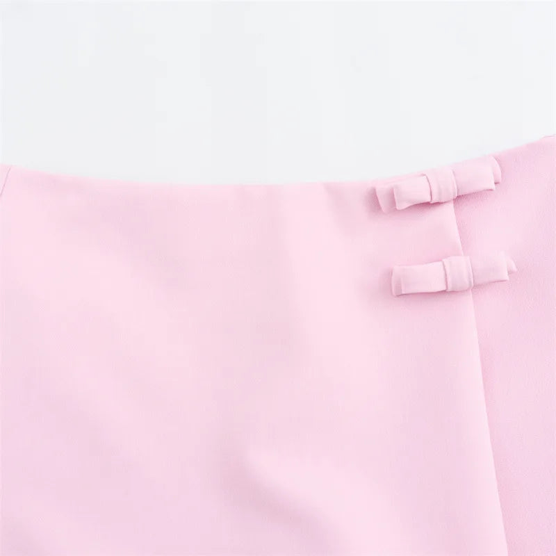 2025 Y2K Asymmetric Cyber Pink Low-Rise Skirt  Bralette Combo Fade-Resistant Streetwear + Crystal White Version