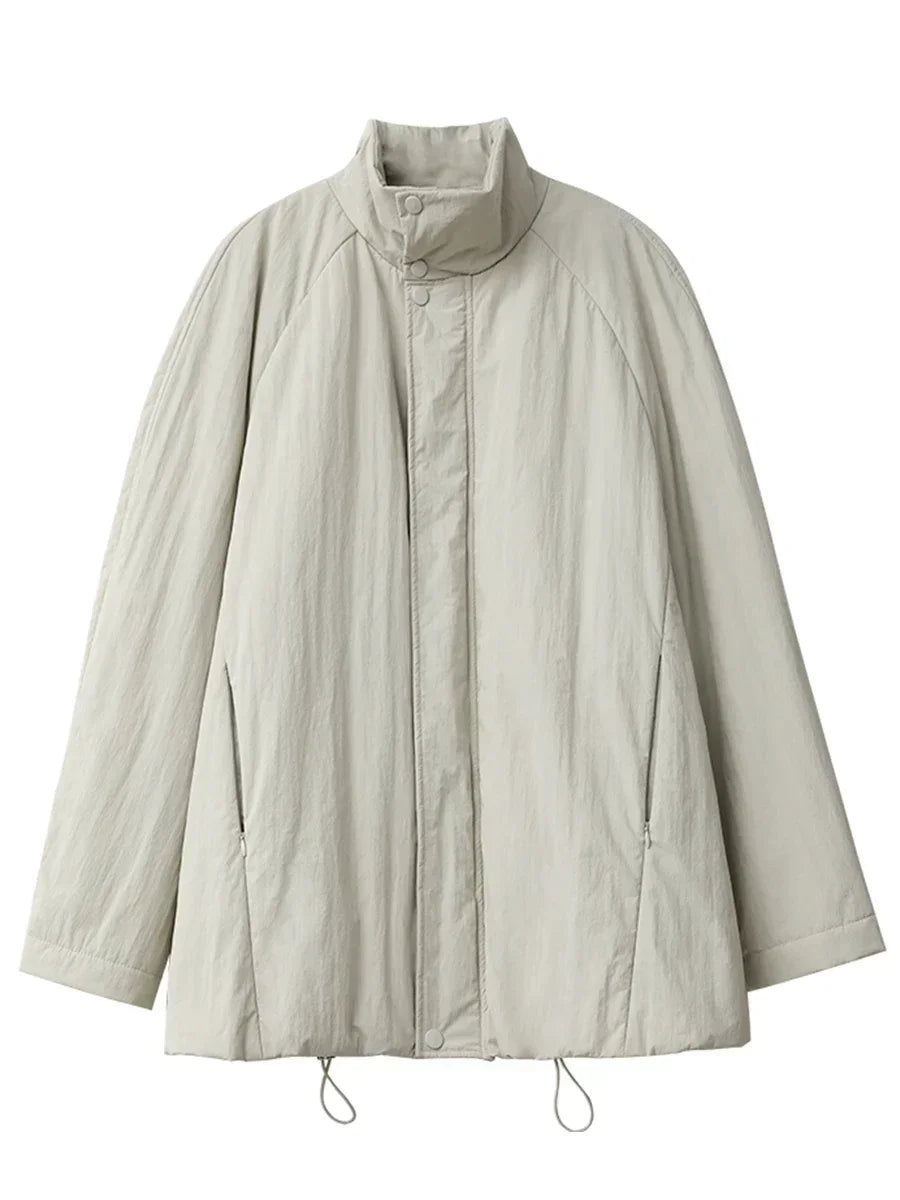 CHIC VEN Women Parkas Streetwear Loose Solid Stand Collar Female Jacket Mid Length Woman Coat Sports Autumn Winter 2025