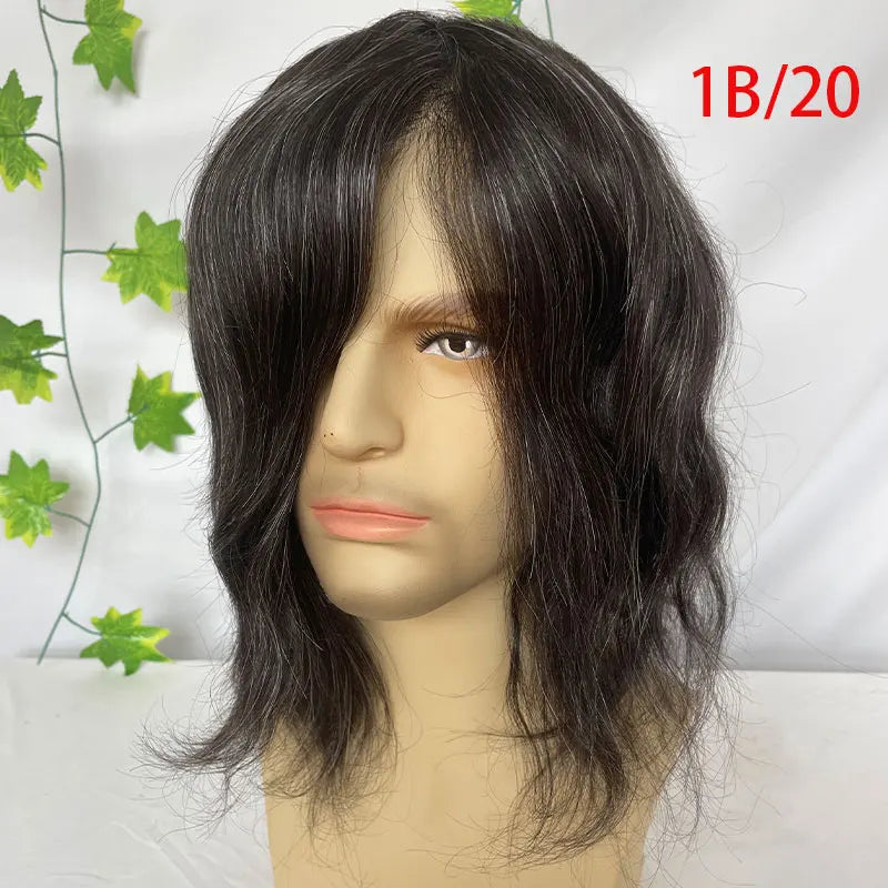 12 Inch Ultra Thin Skin Men Toupee Long V-loop Full PU Hair Replacement System For Men Wigs 10''x8'' Base 1B/40 Color