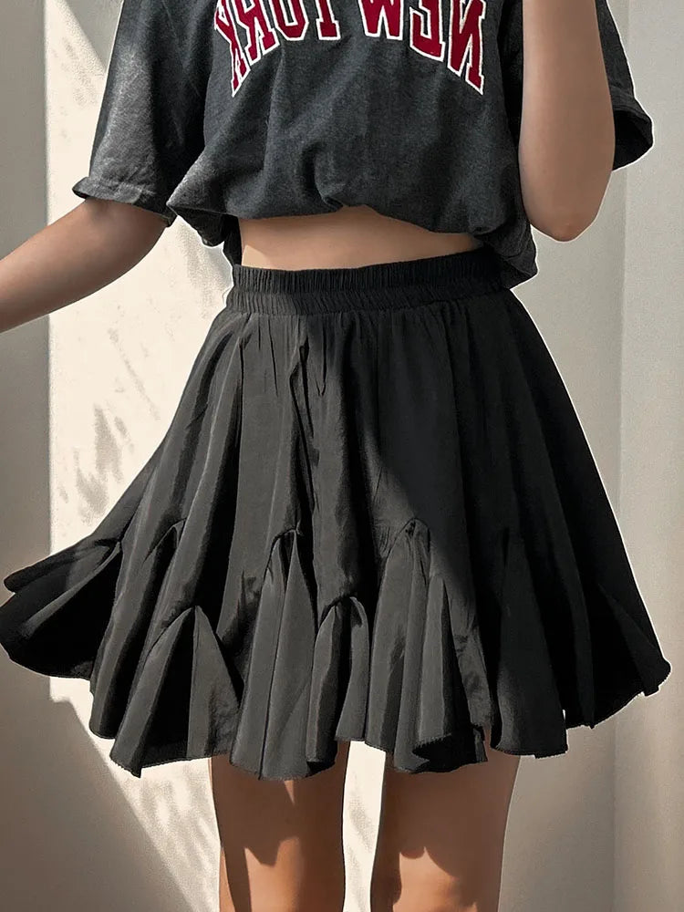 White Mini Ruffled Skirt Women Summer Elastic Waist Irregular Chiffon Skirts With Shorts Black Women's Pleated Skirt Mini 2025
