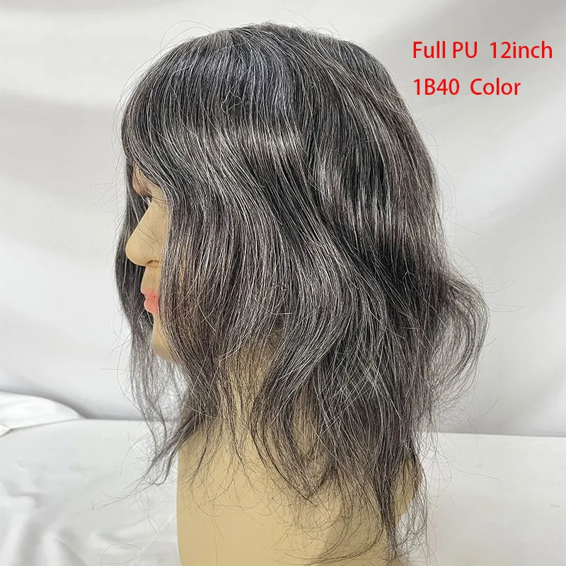 12 Inch Ultra Thin Skin Men Toupee Long V-loop Full PU Hair Replacement System For Men Wigs 10''x8'' Base 1B/40 Color