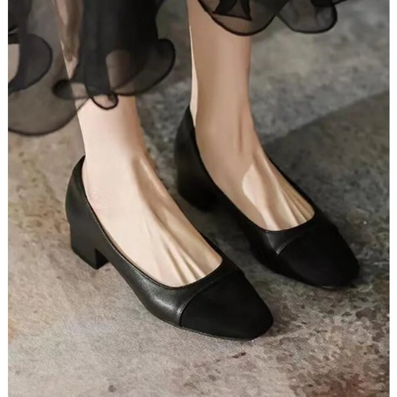 New Leather Women's Heeled Single Shoes Sandals Thick Heel Chaussure Femme Zapatos Mujer Sandalias Sapatos Pumps Formal Shoes