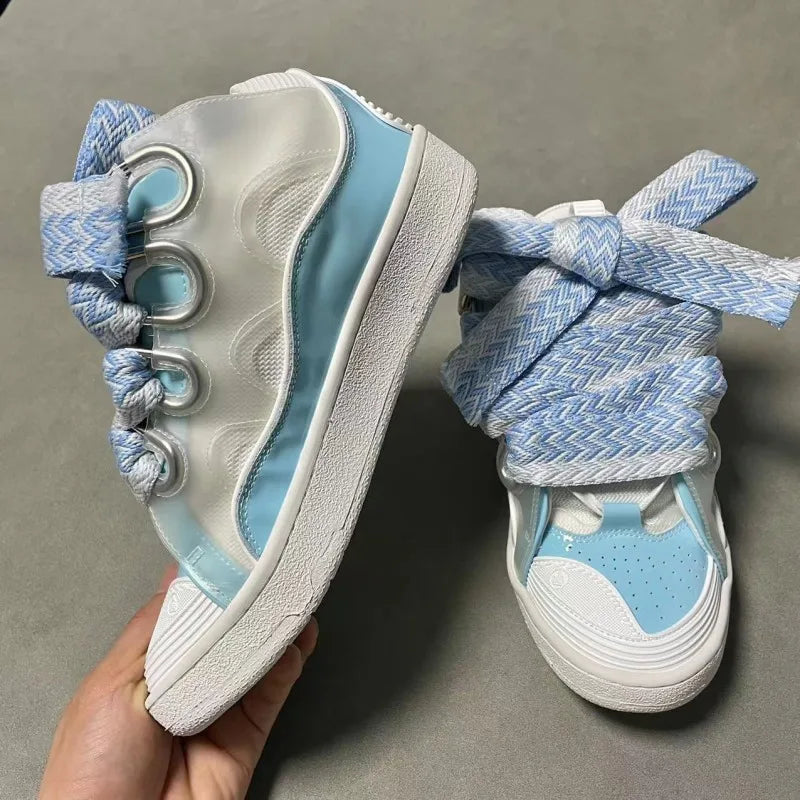 New Designer Slippers Sneakers Flat Shoes Women Luxury Brand Trainer Lace Up Men Top Quality Thick Laces Skateboard Shoes Unisex