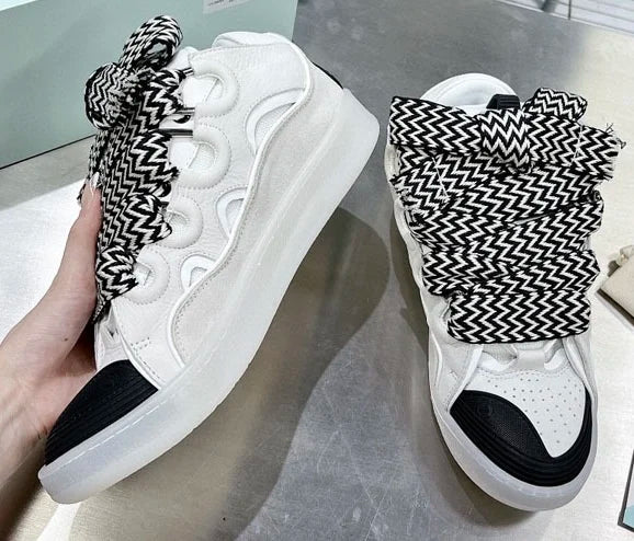 New Designer Slippers Sneakers Flat Shoes Women Luxury Brand Trainer Lace Up Men Top Quality Thick Laces Skateboard Shoes Unisex