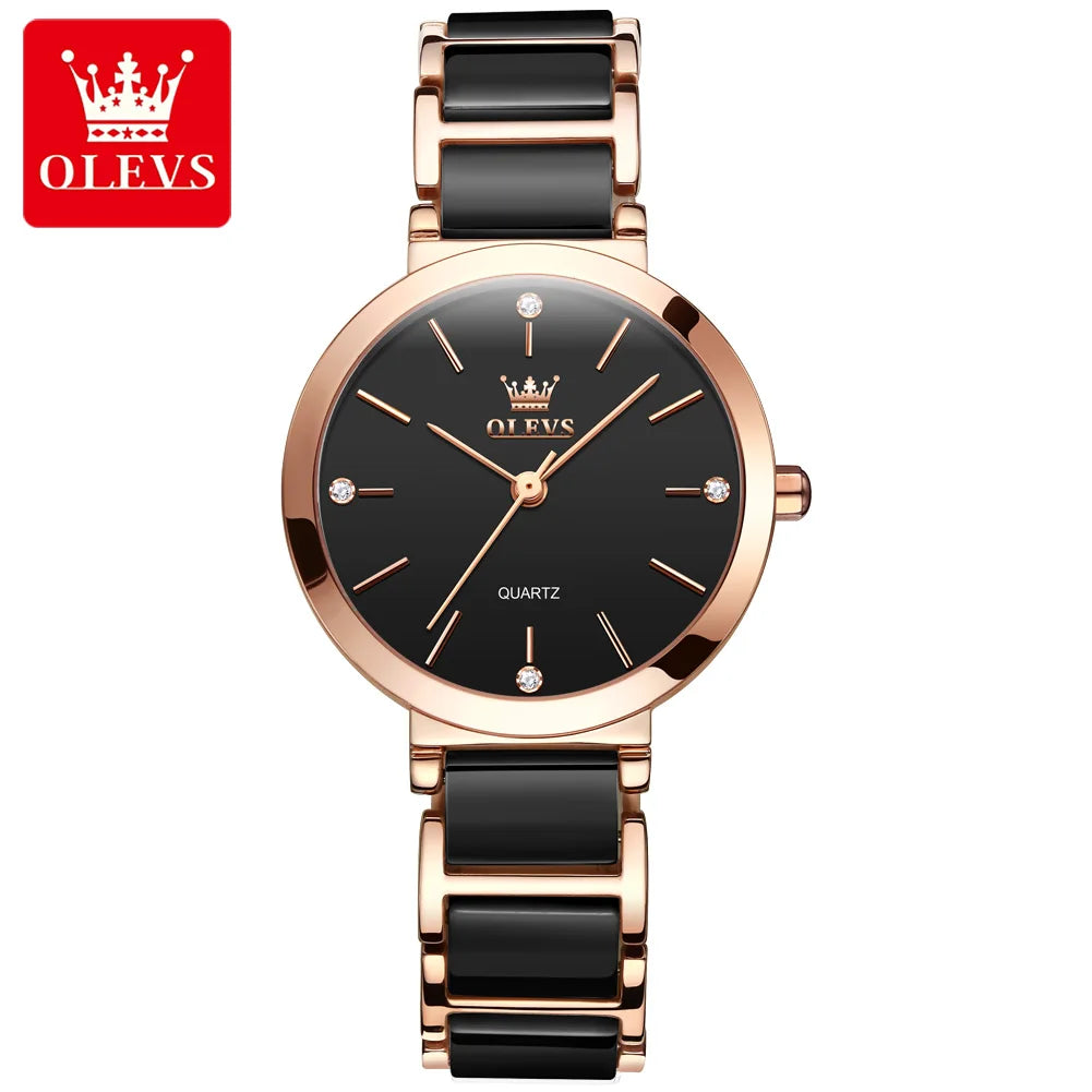 OLEVS Creative Fashion Women Watches Rose Gold Ladies Bracelet Watches Reloj Mujer Waterproof Quartz Watches Women Black