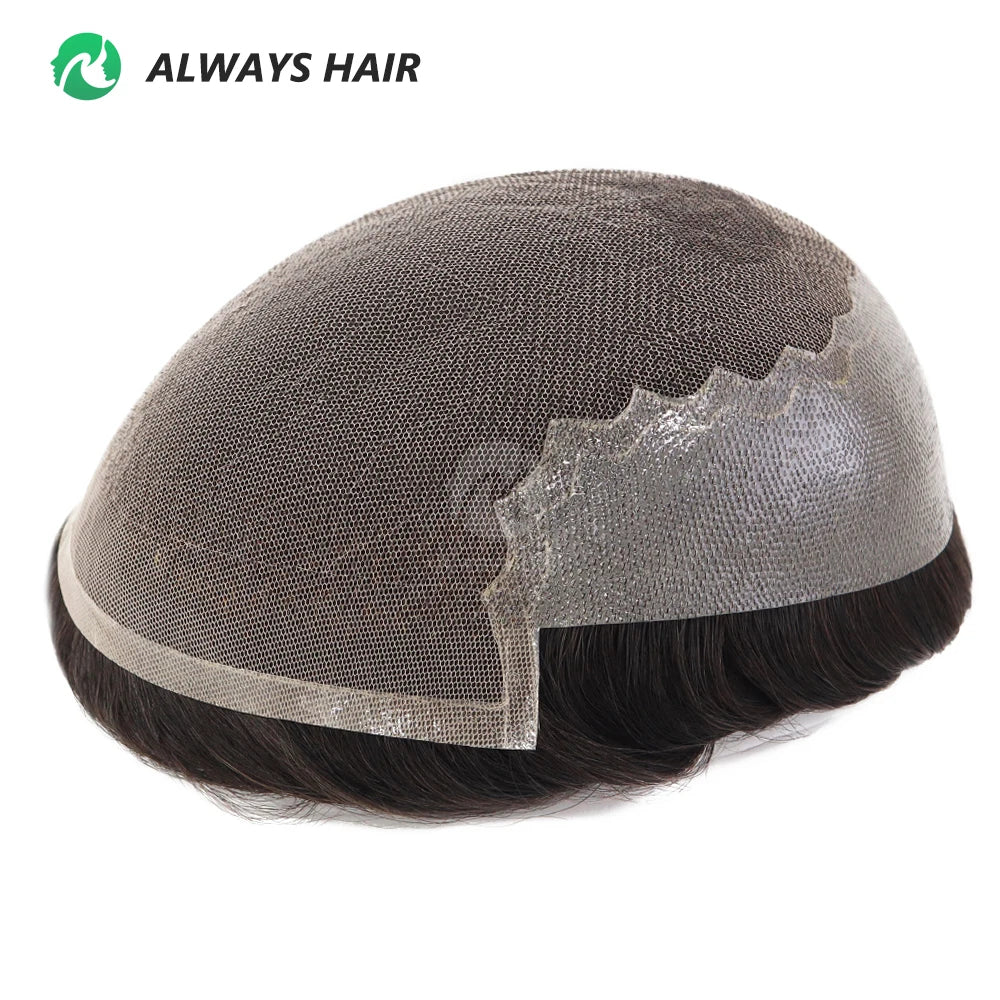 Alwayshair-DUAR Q6 Hair System Invisible Hairline Men Toupee Lace & PU Natural Indian Hair Prosthesis 130 Hair Patch for Man Wig