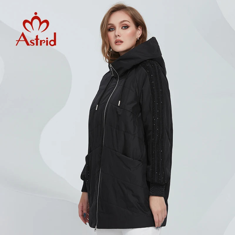 Astrid 2022 Spring Women's Parkas Oversize Padded Coats Hooded Fashion Wool Textile Stitching Jacket Outerwear Quilted AM-10122