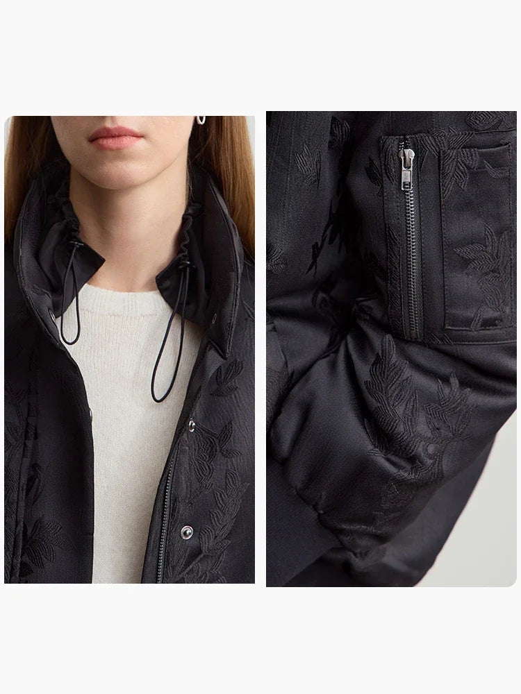 Amii Double Neck Down Sleeve Jacquard Solid Baseball Jacket Thickened Parkas 2025 Winter Women's Casual Loose Coats 12444198