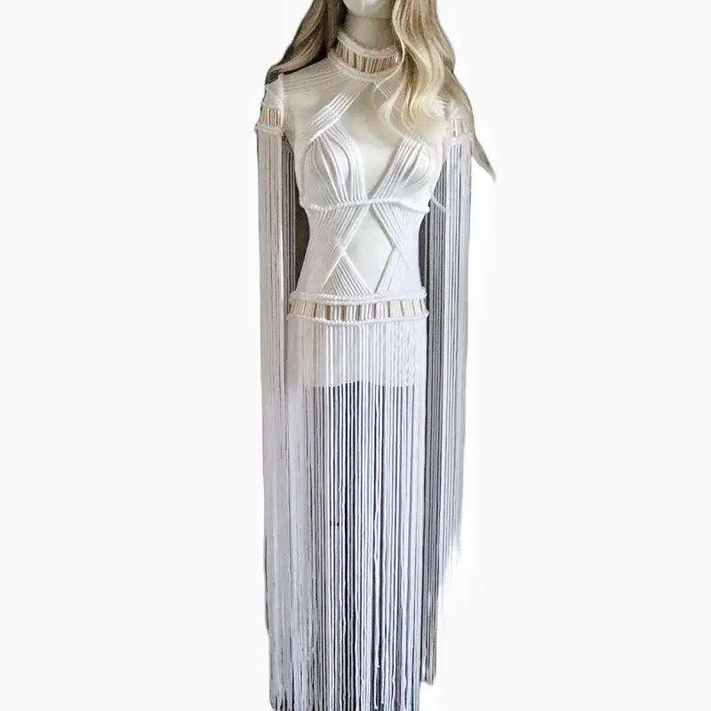 Tassel Hand Crochet Knitted Women Bikini Cover Ups 2023 Summer Holiday Beach Bathing Suit Sexy Hollow Out Skirts Matching Set