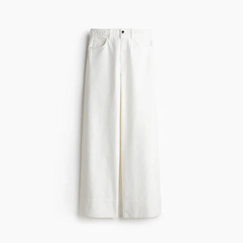 Braided Twist Jeans Woman Low Waist Full Length Loose Wide Leg Trousers Female 2025 Spring Summer New Fashion Street Denim Pants