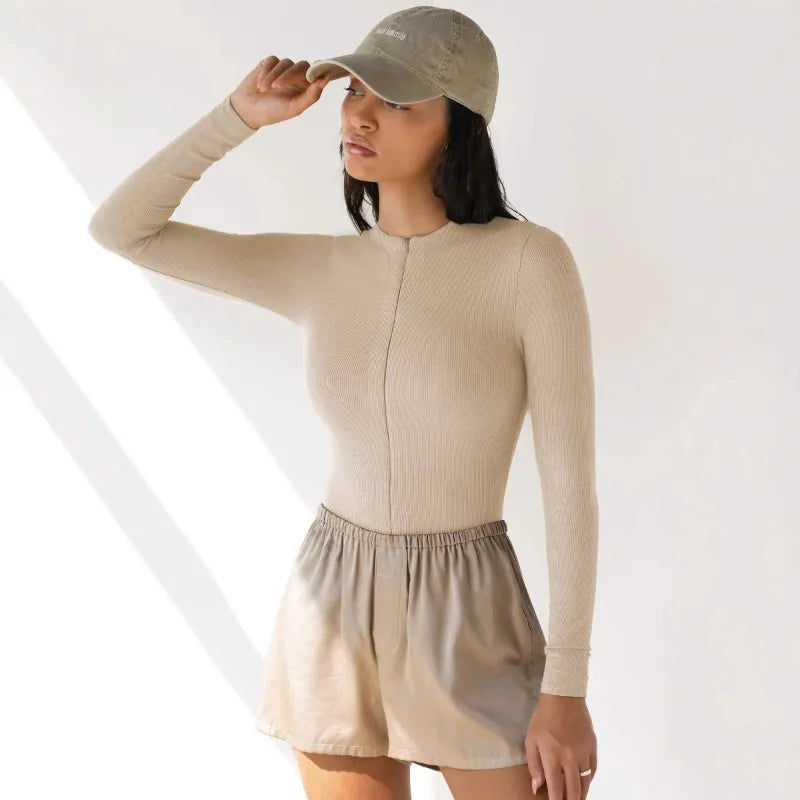 2025 Fall Winter New Women's Jumpsuits Tight-Fitting Knit Jumpsuit with Zipper Top Y2k Woman Clothing