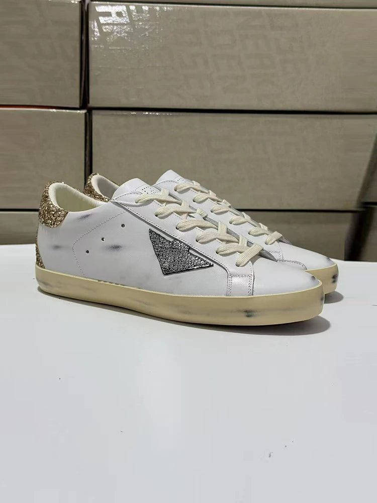 Spring Summer Fashion Party Casual Low-top Shiny Shoelaces Shoes Women's Sequins Round Toe Patchwork Flat Bottom Sports Shoes