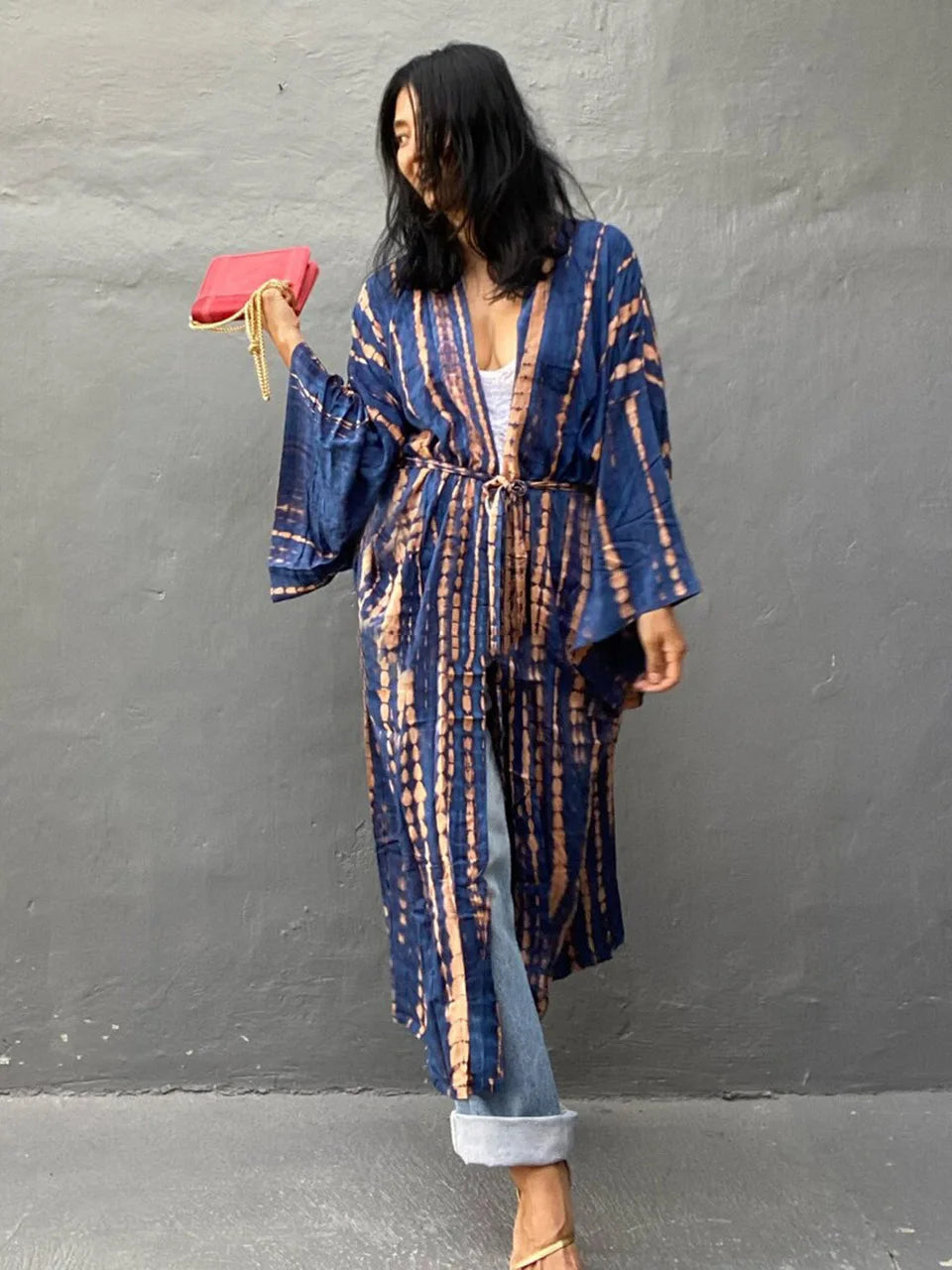 Beach Kimono for Women Swimsuit Cover-ups boho Fashion Tie-dye Tunic Cape Dress Summer Holiday Bikini Cover Up Pareo Robe