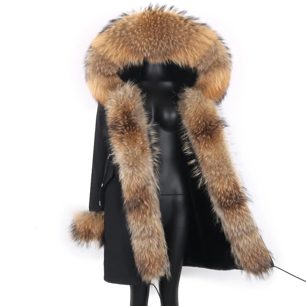 2025 Women's jacket Natural Real Fox fur Jacket Hooded black Woman parkas Winter warm Coat Parkas