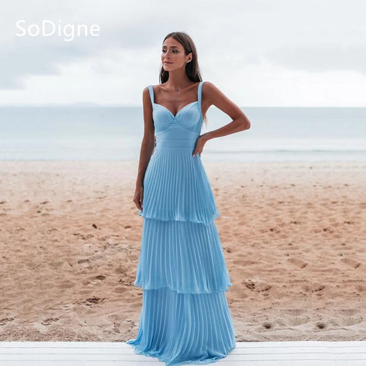 SoDigne Arabic Evening Dresses Spaghetti Strap V-Neck Formal Dress Floor-Length Wedding Guest Prom Party Gown 2025 Customized