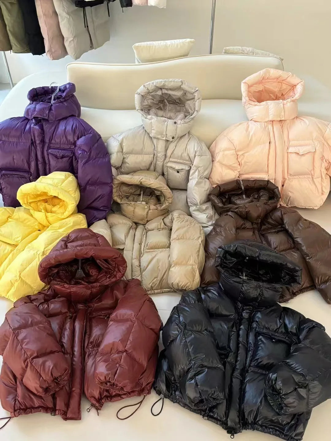 Winter White Duck Down Hooded Parker Outwear Coat Women Big Pocket Solid Loose Down Jacket New Female Warm Zipper Quilted Jacket