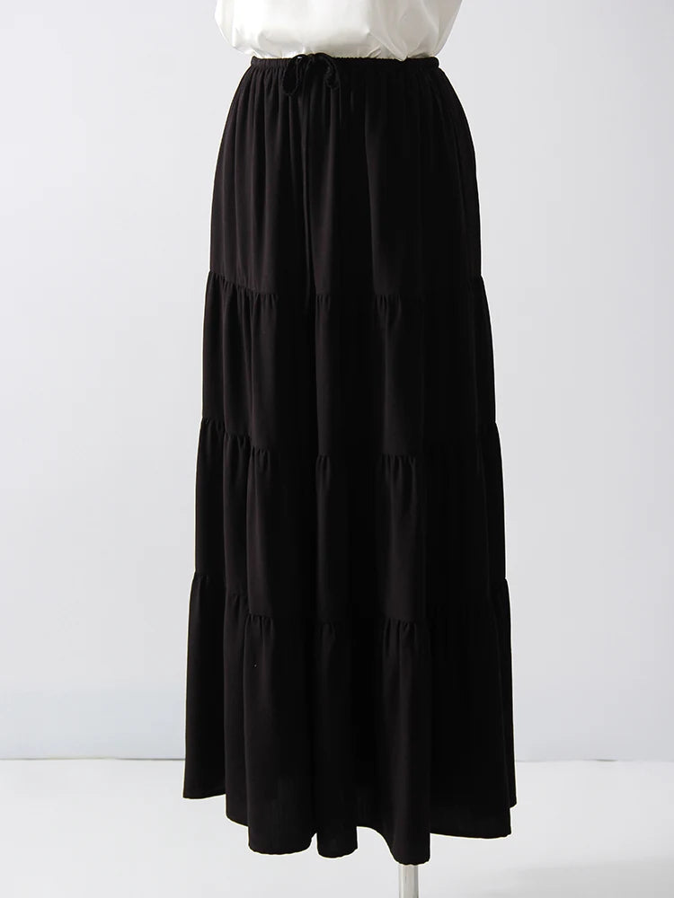 Brown Long Skirt Women Summer Cotton Ruffle Floral Skirt Woman Luxury Green Tie Up Loose White Women Long Skirts High Waisted