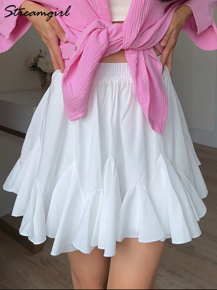 White Mini Ruffled Skirt Women Summer Elastic Waist Irregular Chiffon Skirts With Shorts Black Women's Pleated Skirt Mini 2025