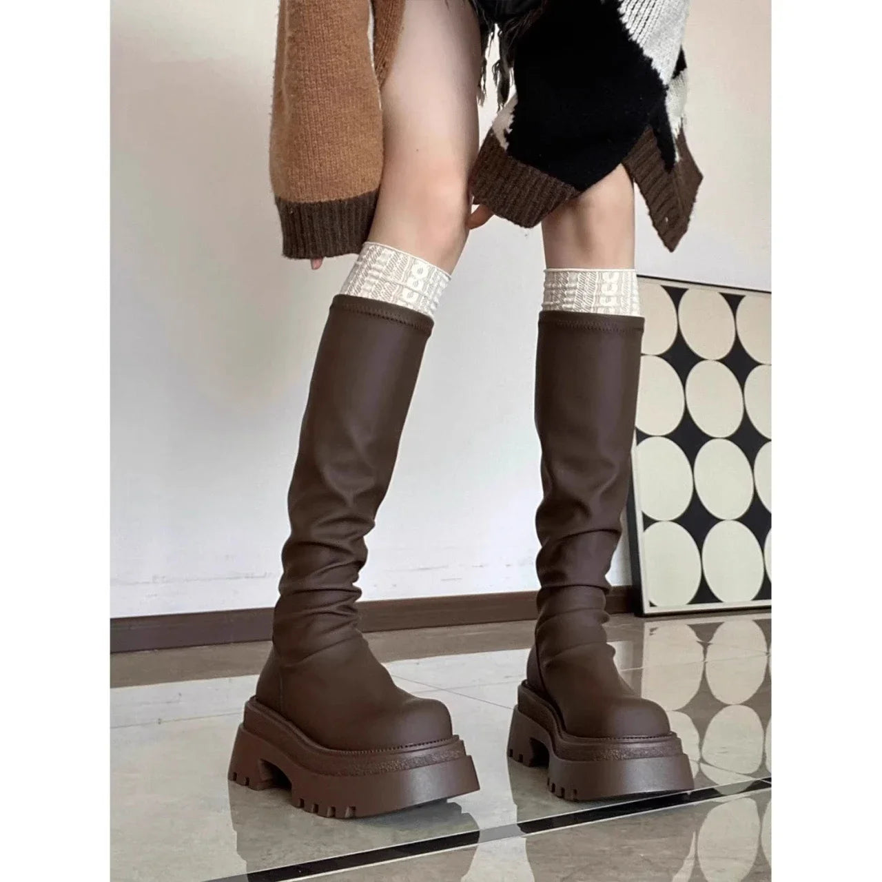 Women Short Booties Platform Shoes Woman Heel Fashion Back Zippers Ankle Booties Female Retro Style Autumn Winter Female Shoes