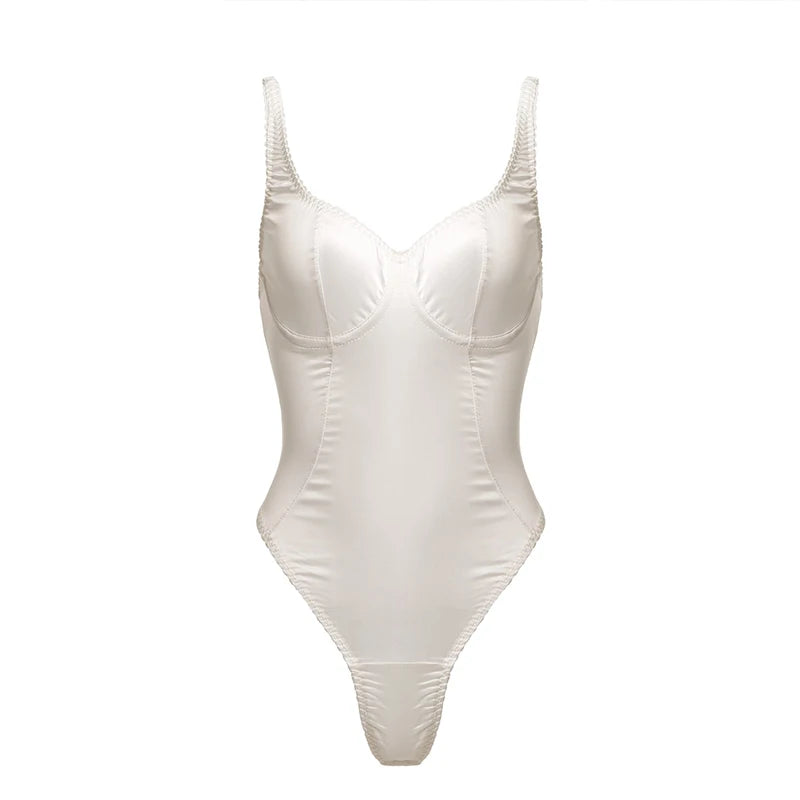 Sexy Satin Slim Corset Rompers Women Solid Sleeveless Backless V-neck Short Jumpsuit Female 2025 Summer Lady Party Club Bodysuit