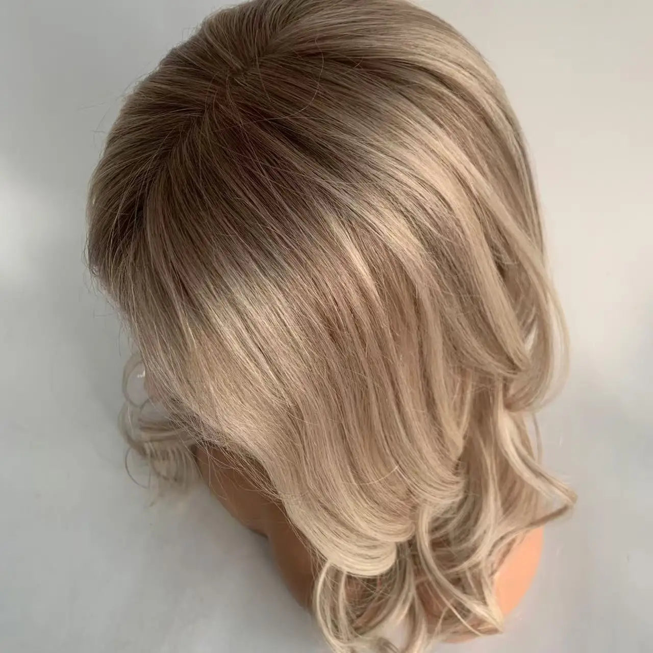 Silk Top Silicone Cap Medical Gluless Wig Ash Blonde Color Replacement European Human Hair For Alopecia Or Cancer