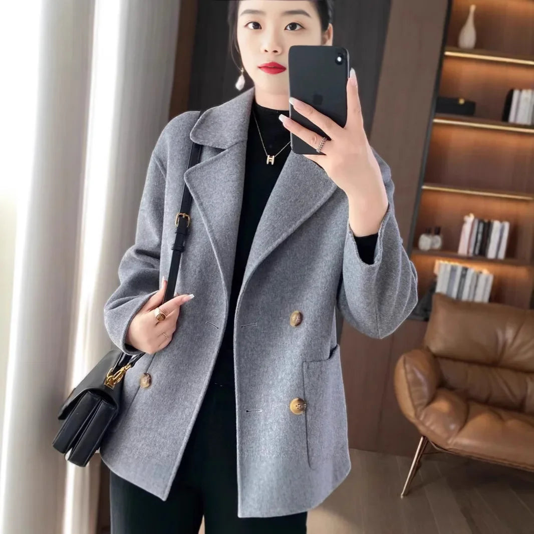 Women's Woolen Coat Short Loose Fit Autumn Winter Fashion Trend Lapel Jacket Small Size Outerwear Anti-Season Suit Style