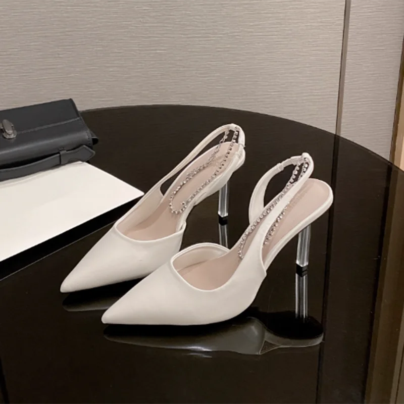 White Color High Heeled Sandals Women's Summer Fashion PU Leather Open Toe Adjustable Strap Dress Sandals White Lady Dress Shoes