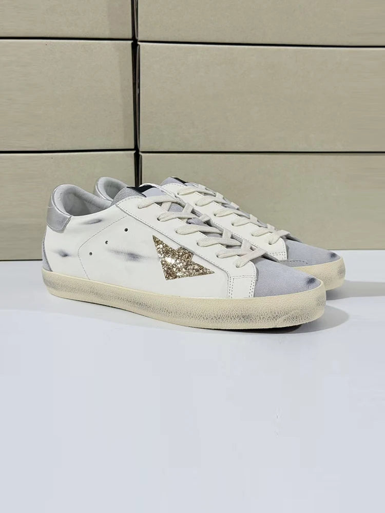 Spring Summer Fashion Party Casual Low-top Shiny Shoelaces Shoes Women's Sequins Round Toe Patchwork Flat Bottom Sports Shoes