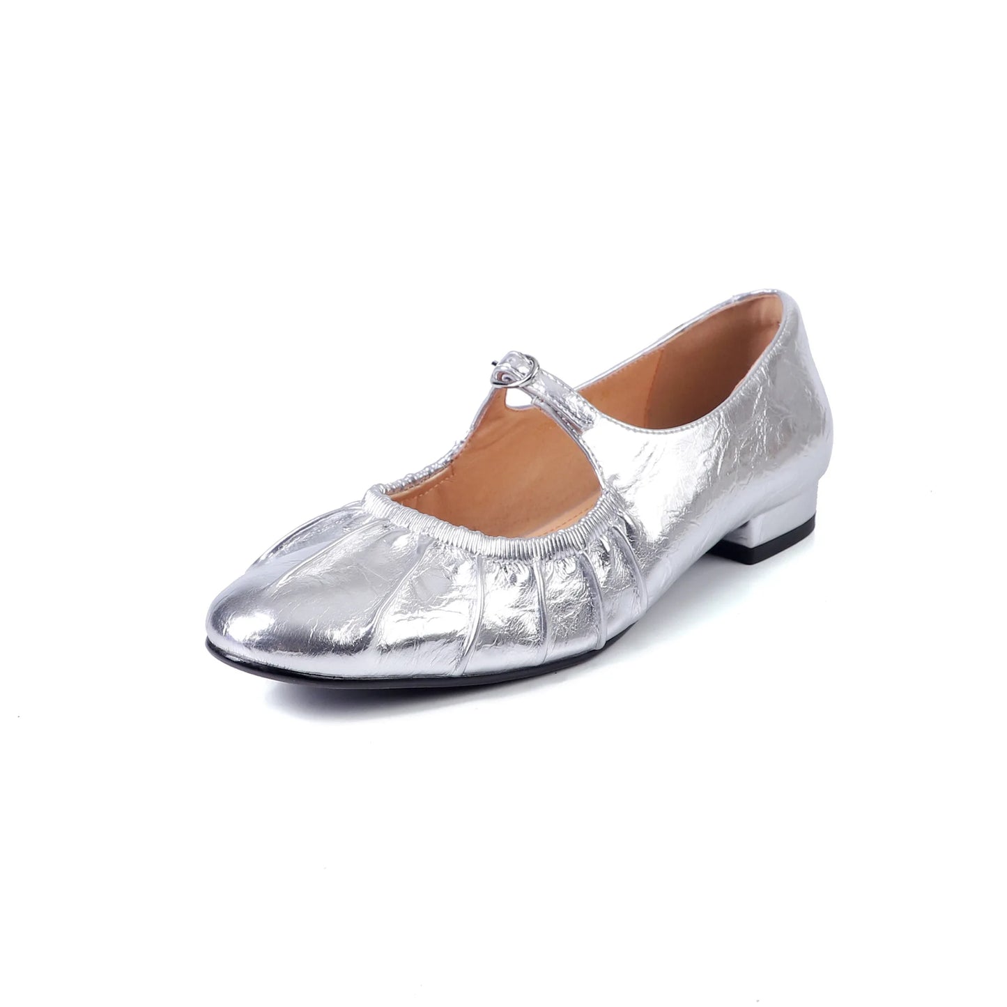 S2509 Soft Crinkled Lambskin Mary Jane Flats Spring 2025 Chunky Pointed Toe Genuine Leather Women's Shoes Shoes