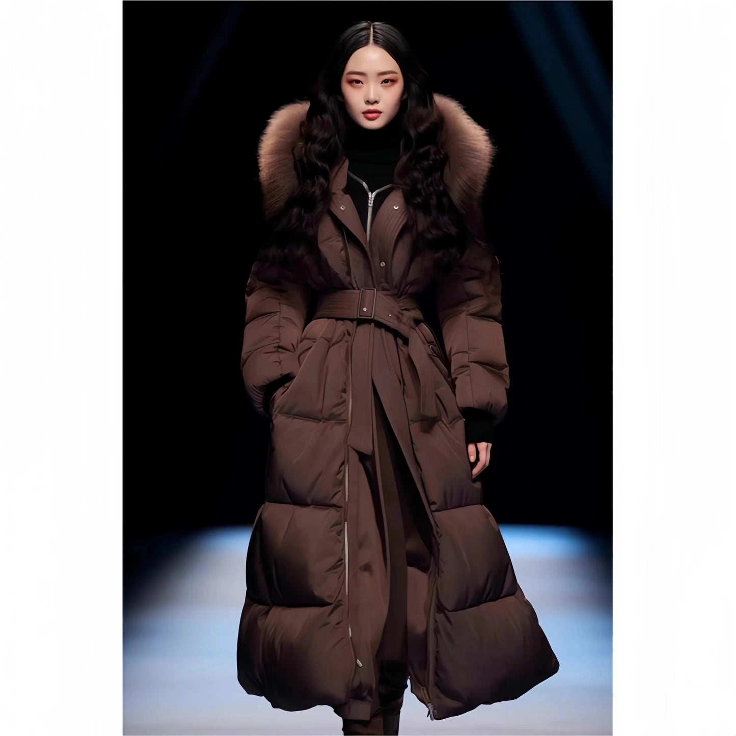 Women's Feathered Cotton Jacket, Hooded Coat, Korean Parkas,Female Clothing,Fur Collar,Adjustable Waist, Winter,New