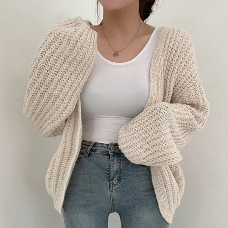 Casual Knitted Cardigan Sweater Women Autumn Fashion Korean Harajuku Lantern Sleeve Tops Looose Coat Lazy Wind Y2k Sweater 23328