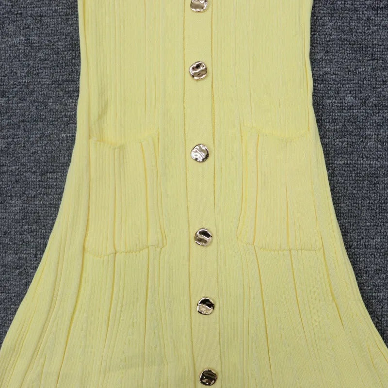 Winter Knitted Dress Women 2025 New Long Sleelve Ruffles Single Breasted Long Dresses Female Party Fashion Sweater Vestidos