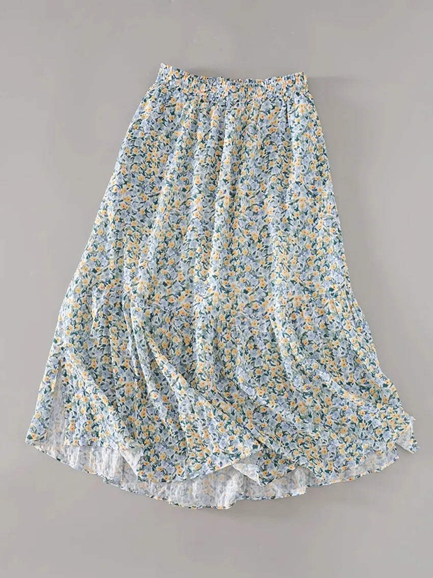 Women Skirt 2024 Summer New Fashion Temperament Gentle Vintage A-line Side Slit Skirt Slim Versatile Waist