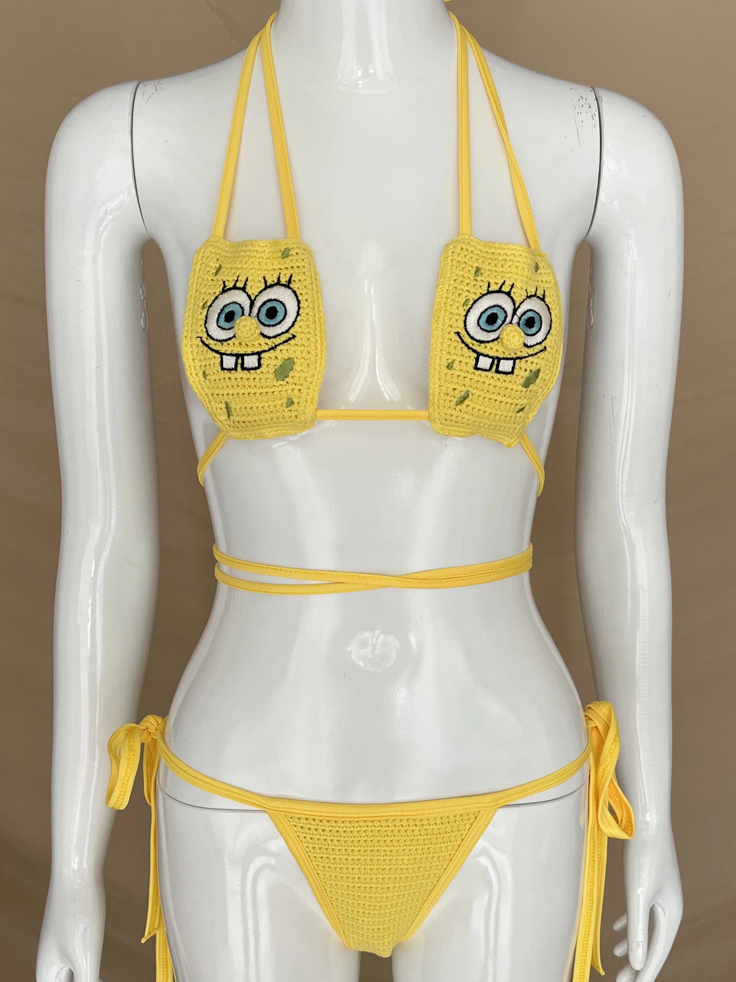 2024 Crochet Cartoon Bikini Swimwear Bathins Suit For Women Gifts Yellow Fashion String Swimsuit Sexy Brazil Cute  Beachwear